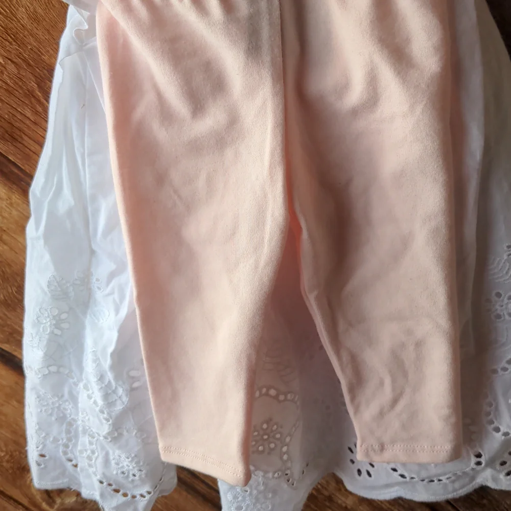Tahari Dress white baby eyelet set pink leggings 6-9m - Picture 7 of 9
